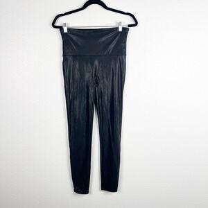 Spanx Womens High Rise Faux Leather Leggings Black Sz XL